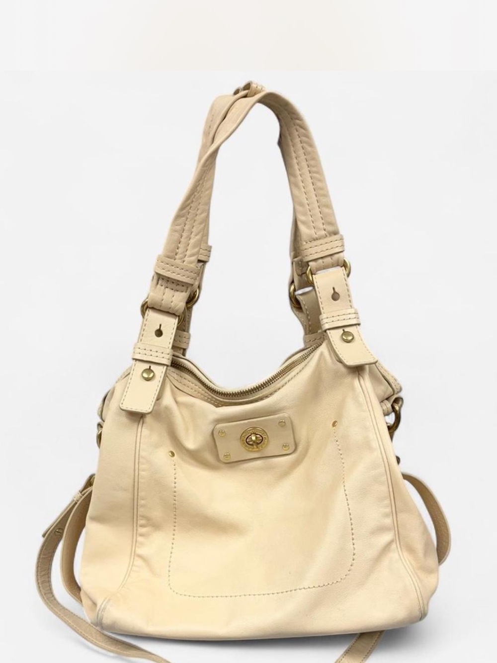 Cream Marc Jacobs Leather Shoulder Bag with Turn-Lock Closure
